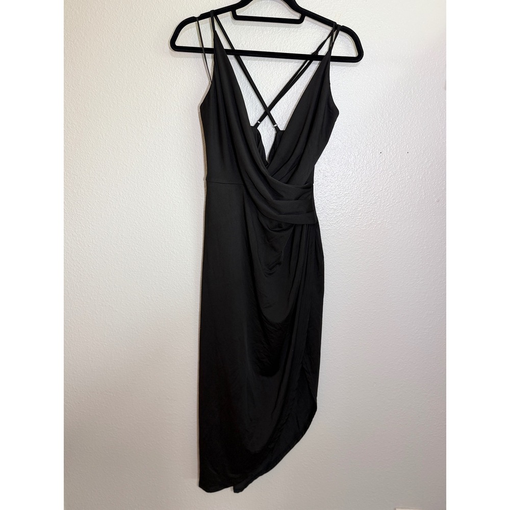 Baltic Born Black Maxi Dress Womens XL Surplice Wrap Slit Minimalist Formal